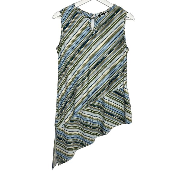 New Directions Striped Asymmetrical Top Petites Small Green Sleeveless Blouse - Picture 1 of 11